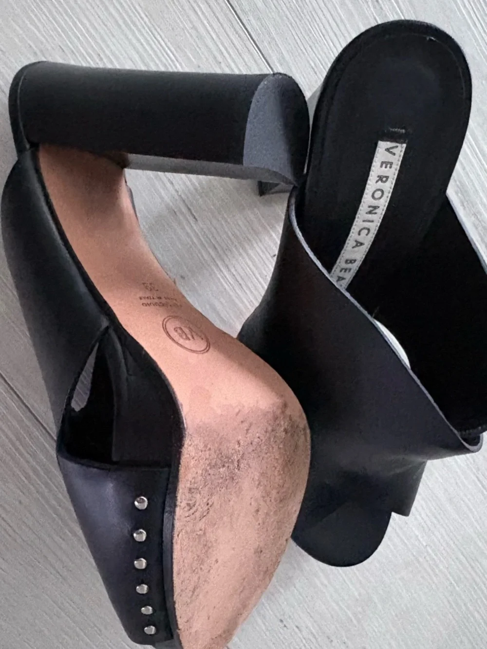 Veronica Black Leather Crossover Mule Heels - Picture 5 of 8